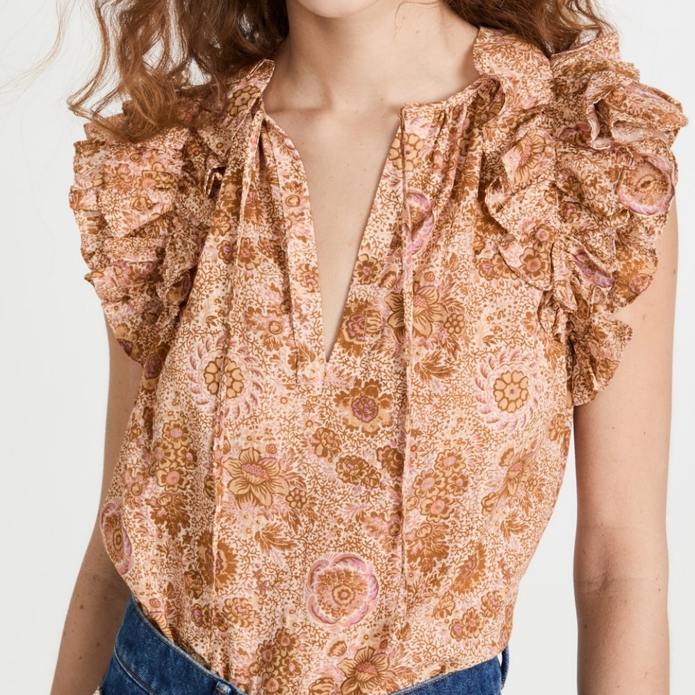 Ulla Johnson Elisa Top Floral Ruffle Sleeve Women's Top size 2